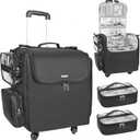 Relavel Rolling Makeup Train Case, Hairstylist Traveling Bag with 4 Wheels, Heat Insulation Full Layer, Adjustable Dividers, Hair Tools and Cosmetics Storage Organizer Trolley Suitcase Makeup Cart