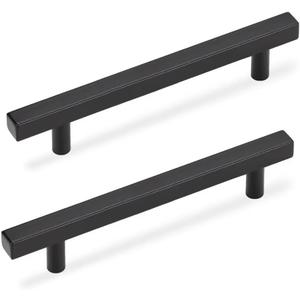 3 1/2 Inch Cabinet Pulls Black, Black Handles for Kitchen Cabinets 10 Pack, Square Drawer Dresser Handles, 6 Inch Overall Length