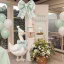 RattanView 2 Pcs Sage Green One Silly Goose Birthday Party Decorations 35.4inch 1st Birthday Silly Goose Backdrop Life Size Cardboard Cutout 23.6inch Gingham Bow Background for Photo Prop Baby Shower