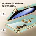 Nonional for Samsung Galaxy S23 FE 5G Case with 2 Pack Screen Protector, 360° Rotatable Ring Holder [Luxury Hearts Pattern] Plating Gold Edge Slim Soft Phone Cover Case for Galaxy S23 FE - Mint