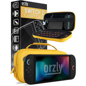 Orzly Case Compatible with Switch 2 – Protective Travel Carry Case with Screen Padding, Game Card & microSD Slots, Zipped & Open Pockets for Accessories – 7.9" Gift Boxed