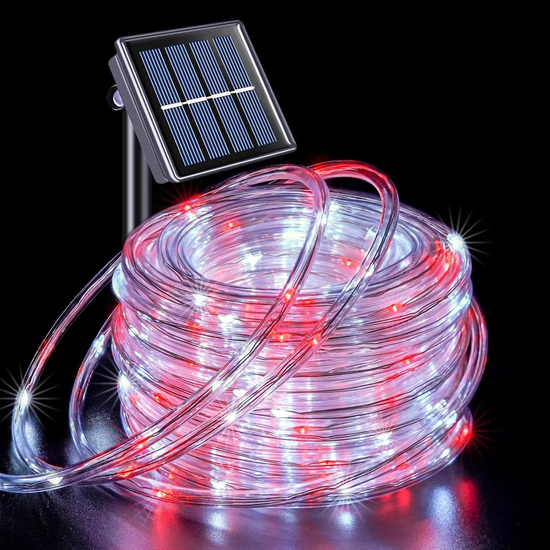 JMEXSUSS 200 LED Solar Rope Lights, 72ft IP 65 Outdoor Waterproof Christmas Lights With 8 Modes, Red and White for Fence Yard Walkway