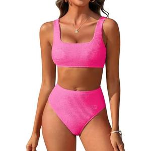 ANRABESS Women Swimsuits Two Piece Bikini Set High Waisted Ribbed Tummy Control Modest Bathing Suits 2025 Beach Swim Wear Large