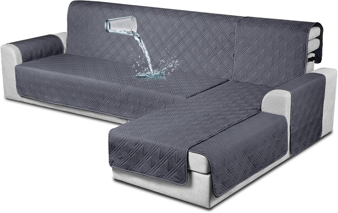 TAOCOCO Waterproof Sectional Couch Covers L Shaped Sofa Covers Chaise Lounge Cover 3pcs Reversible Couch Covers for Sectional Sofa Pet Kids Furniture Protector with Elastic Straps(X-Large, Dark Grey)