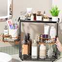 VITVITI 3 Tier Countertop Organizer, Metal Wire Vanity Organizer Storage, Mesh Sink Shelf Rack with 360 Rotating Basket, Black