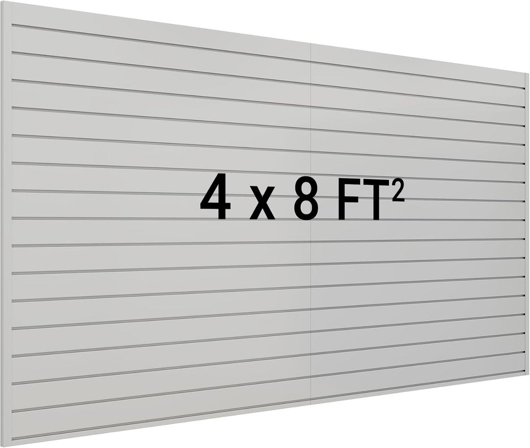 Neoaider Slatwall Panel 8 FT x 4 FT, Interlocking Slat Wall Paneling, Wall Mounted PVC Wallpanel, Suitable for Garage Storage and Organizer, Slatwall Board, Shelves - Grey