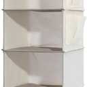 6-Shelf Hanging Closet Organizer and Storage, Collapsible Hanging Shelves for Closet with 2 Side Pockets, Hanging Shoe Organizer to Saving Space, Beige