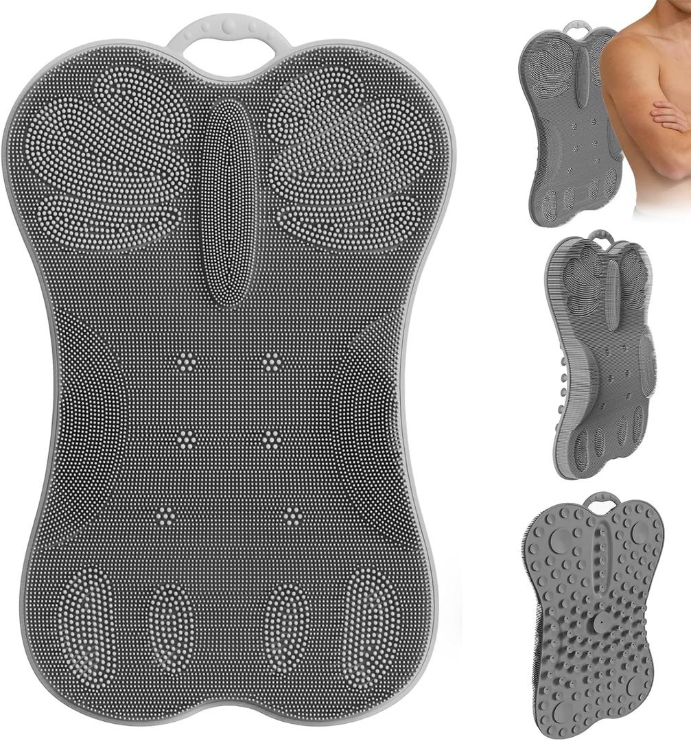 Wall Back Scrubber for Shower - Extra Large XXXL Foot Washer, Silicone Feet Back Massage Scrubber Cleaner Foot Toes Clean Pad Without Bending Non-Slip Suction Cups (Grey)
