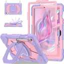 Case for Samsung Galaxy Tab S10 Lite / S10 FE / S9 FE 10.9 Inch, Samsung Tab S9 11 Inch, Rugged Galaxy S10 Tablet Case with Pen Holder 360 Rotating Stand Shoulder Strap Screen Protector, Purple