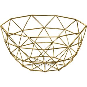 IBWell Geometric Metal Wire Fruit Bowl, Iron Arts Fruit Storage Baskets (Gold, Large)