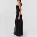 Women Tube Top Dress Tiger Stripe Mesh Patchwork Maxi Dress Strapless Sexy High Slit Long Dresses Party Clubwear (S)