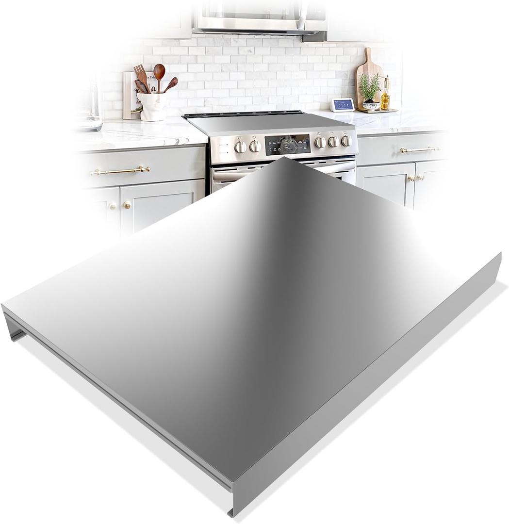 Stainless Steel Gas Stove Top Cover, Multi-functional Noodle Board, Cooktop Cover for Expanding Kitchen Space, Robust and Durable, 30"x 22"x2.7", Silver, 21.6"L x 2.6"W
