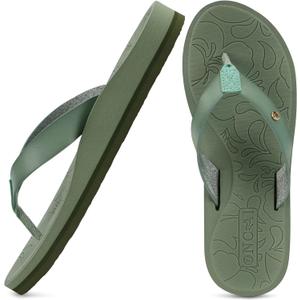 ONCAI Women's Flip Flops Comfortable Arch Support Yoga Mat Summer Beach Walking Thong Cushion Sandals Ladies Outdoor Vacation Essentials Slide Shoes Rubber Soles US (Green, 9.5)