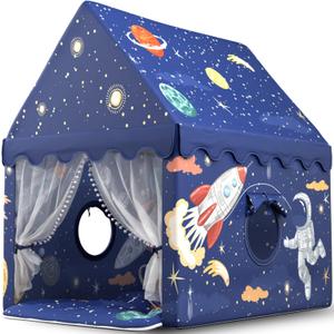 Kids Play Tent  Large Indoor Playhouse for Boys & Toddlers, Astronaut & Rocket Design, Navy Blue (554947)  Sturdy Poles, Battery Lights, Carry Bag, 2 Windows  CPSC Certified