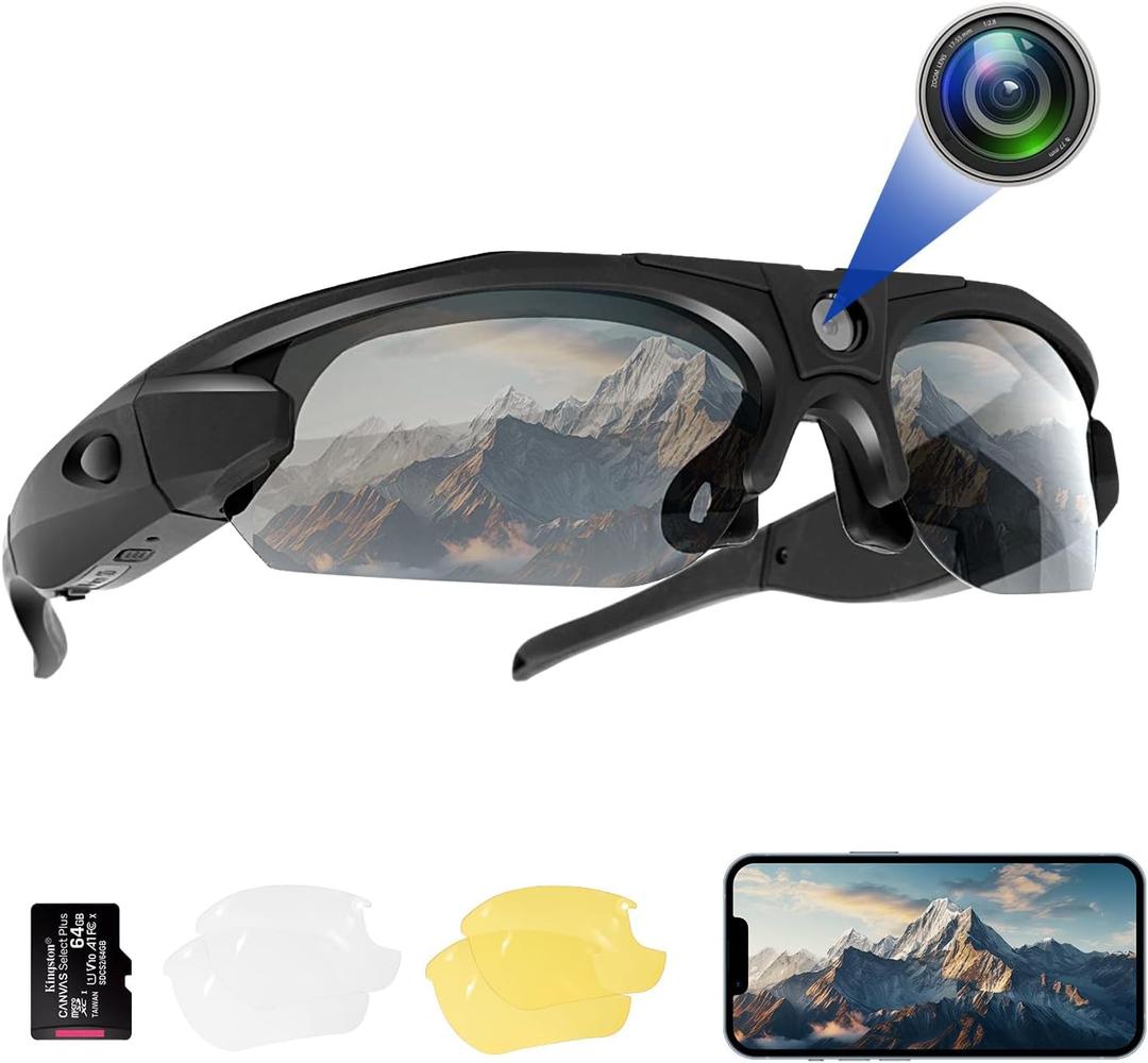 FlyGift Sport Camera with WiFi, Camera Sunglasses for Outdoor Sports Supports iOS&Android (64GB TF Card Included)