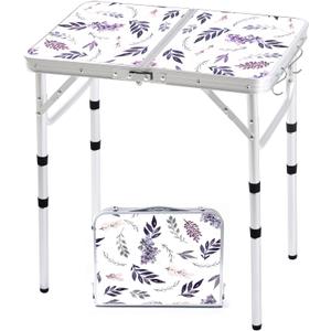 Yriuat Folding Camping Table 2ft Portable Pinic Table Adjustable Height Small Card Table Aluminum Foldable Lightweight with Carry Handle for Outdoor Indoor Hiking Camp BBQ Beach (Misty Lilac)
