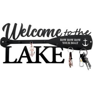 BiaGift Lake House Decor Welcome Sign Lake House Gifts, Key Holder for Wall Decorative with 6 Hooks, Anchor Wall Decor - Welcome to The Lake, 14.2 x 6.0 Inches