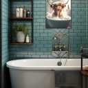 UPWOIGH Bathroom Wall Art, 12x16in Highland Cow Wall Decor,Waterproof Wood Framed Canvas Wall Art, Cute Funny Animal Bathing Abstract Prints,Modern Home Dcor for Bedroom Classroom Farmhouse Gift