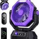 AJVV Camping Fan, Oscillating Battery Powered Portable Rechargeable Hanging Tent Fan with Light and Remote for Camp, Outdoor, Emergency Power Outage, Fishing, RV Travel, Violet