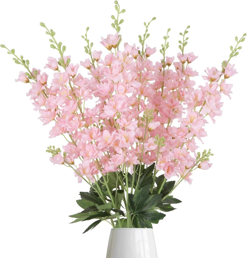8PCS Delphinium Artificial Flowers 33.5'' Larkspur Silk Flowers Tall Pink Long Stem Artificial Flowers for Wedding Table Centerpieces Home Garden Decor(Light Pink)