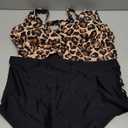 Yonique Womens Plus Size Bikini High Waisted Swimsuits Two Piece Bathing Suits Tummy Control Swimwear (Leopard and Black), 14PLUS