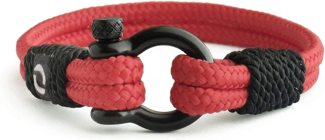 Mens Rope Bracelet - Stainless Steel Black Shackle, Extremely Durable and Scratch Resistant Waterproof Paracord, Handmade, Nautical Wristband for Men (Red) 6.5 