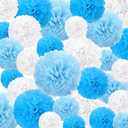 Estune 48 Pcs Tissue Paper Pom Poms 14''/ 12''/ 10''/ 8''/ 6'' Tissue Paper Flowers Decorations for Wedding Birthday Bridal Shower Baby Shower Decor (Blue, White)