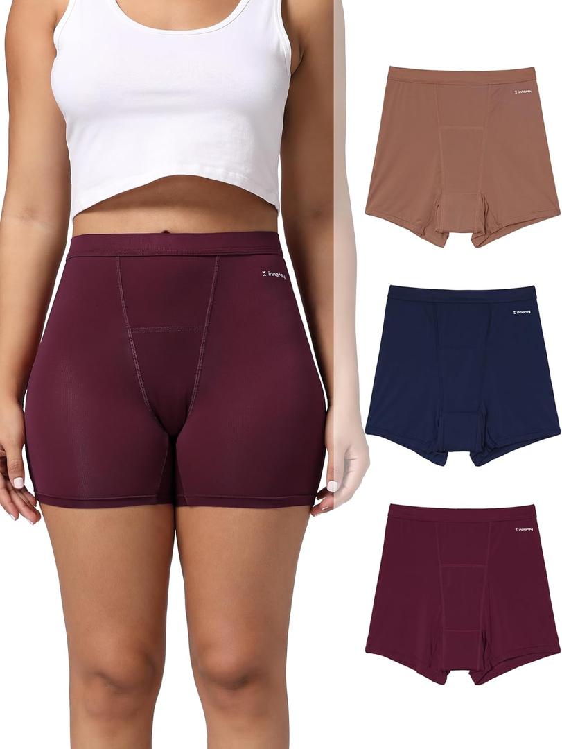 INNERSY Women's High Waisted Period Underwear Boy Shorts Panties for Postpartum Menstrual 3-Pack (Large, Dark Vintage)