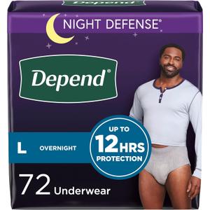 Depend Night Defense Adult Incontinence Underwear for Men, Disposable, Overnight, Large, Grey, 72 Count, Packaging May Vary
