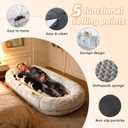 Human Dog Bed - 71''x45''x12'' Size Fits Adult and Pet Washable Giant People DogBed 10 CM Thick Memory Foam Large Oversize Dog Bed with Plump Pillow, Blanket, Strap - Grey