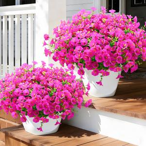 Waipfaru 24 Bundles Artificial Flowers for Outdoors Faux Plants Outdoor, UV Resistant Artificial Plants Outdoor, Silk Petunias Fake Flowers for Outside Home Decor Planter Porch Decoration, Rose Red