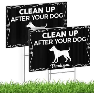 4 x 2 PC Clean Up After Your Dog Signs - 8x12 Double Sided Coroplast Please Pick Up After Your Dog Sign