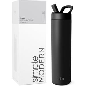 Simple Modern Water Bottle with Straw lid | Insulated Stainless Steel Thermos | Reusable Travel Water Bottles for Gym & Sports | Leak Proof & BPA Free | 24oz, Midnight Black