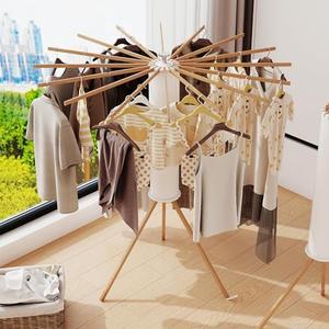LIENAHU Clothes Drying Rack Tripod,Drying Rack Clothing,Laundry Drying Rack,Floor Standing,16 Wooden Poles,Collapsible Drying Racks for Laundry,Retractable,Foldable,Folding - Missing Pieces,16 Wooden poles