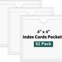 52 Pack Index Card Pockets with Top Open, 4 x 4 Inch Adhesive Label Pockets Clear Plastic Index Card Holder for Organizing, Storage Bins, Library Cards, Notes
