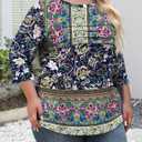 LOMON Plus Size Women Blouses 3/4 Length Sleeve Tops Crewneck Pleated Casual Tees Shirts 1X-5X (XXXL)