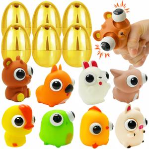 Jumbo 4'' Easter Eggs Filled Eye-pop Fidget Toys, 8 Pack Squeeze Toys for Kids Teens Boys Girls Toddler Easter Basket Stuffers Hunt Party Favor