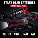 Car Jump Starter 6000A Car Battery Jump Starter Portable,12V Battery Jumper Starter Portable(10.0L Gas/8.0L Diesel),LCD Display Jump Box Jump Starter Battery Pack with Jumper Cables & Flashlight-Red