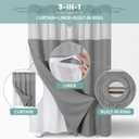 eachope Grey No Hook Waffle Weave Shower Curtain with snap-in Liner Replacement, 230GSM Waterproof Fabric Hotel Shower Curtain Set for Bathroom, Through Mesh Top Window,71Wx74H