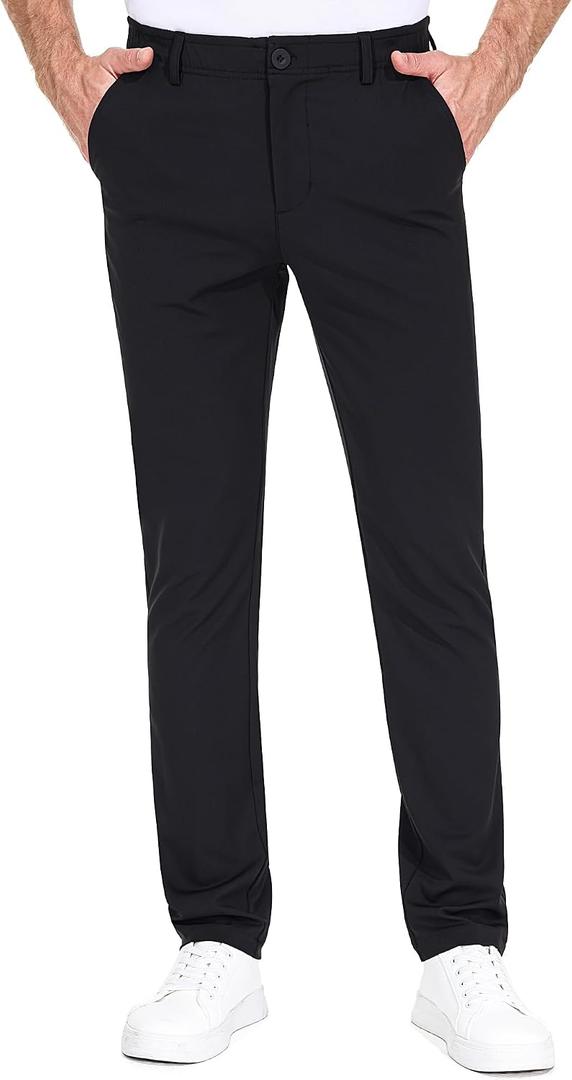 Mens Golf Pants Work Dress Pants  Lightweight Travel Trousers Stretch Business Casual Slacks with Pockets (Black) 32Wx34L