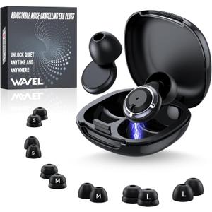 WAVEL Adjustable Ear Plugs for Sleeping Noise Cancelling - 3 Modes Noise Reduction EarPlugs (17-35dB) for Snoring, Travel & Concerts | 7 Pairs Silicone Tips (XS/S/M/L) | Magnetic Carry Case | Black