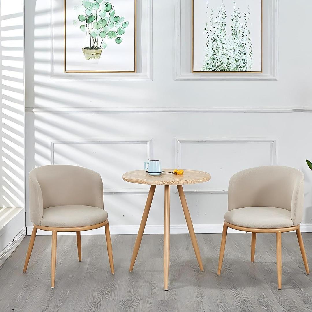 Dining Table Chairs Set, 24" Table & Fabric Chairs with Padded Seat For 2 | Compact Modern Design, Stain-Resistant, Sturdy Steel Frame with Wood-Grain Finish, Easy 15-Min Setup for Home Office (Beige)