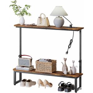 Homde 2-Tier Narrow Console Table: 39.4" Industrial Design with Outlets, 39.3" Length