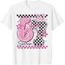 Y2K Groovy Graphic T-Shirt, Pink Cheetah Checkerboard Six Seven T-Shirt, Retro Aesthetic Girls Top, Vintage Style Racing T-Shirt, 67 Meme Tee, Size: M