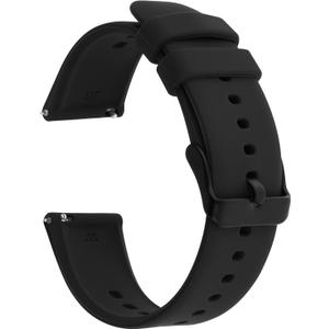 TIESOME Silicone Watch Bands, Quick Release Waterproof Soft Rubber Replacement Straps with Silver Plated Stainless Steel Buckle Compatible with Smart Watch Sport Watch for Men Women (20mm, Black)