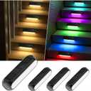 Solar Outdoor Lights for Deck 4 Pack, Upgraded RGB Solar Fence Lights with Color Changing & Warm White Mode, Waterproof LED Solar Powered Light for Yard, Wall, Stairs, Pool and Step Decor (Black)