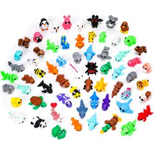 VZZNN 64pcs Mini 3D Printed Animals Bulk, 3D Printed Articulated Flexible Fidget Toy, Cute Little Animal Figurines Toy for Kids and Adults, Office, Desk, Party Favors, Decor