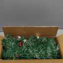 Pre-lit Artificial Christmas Garland, Green Rattan with Silver Flower Decorations and Battery Operated LED Lights for Home Stairs Fireplace Front Porch Door Display Indoor Outdoor Christmas Decor -9FT