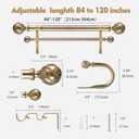 Ycolnaefllr 1 Inch Diameter Double Curtain Rod Set for Windows Drapery Double Window Treatment Curtain Rod Adjustable from 84 to 120 Inch,Resin Finials with Curtain Holdbacks Heavy Duty,Gold