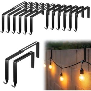 Frienda 12 Pcs Adjustable Outdoor Light String Metal Hooks for 3.2-6 Inch Concrete Wall Cinder Block Fences Hangers Black Outdoor Light String Hooks No Drill for Concrete Wall Cinder Block and Fence